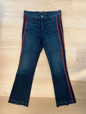 Veronica Beard Carolyn Baby Boot Dark Wash Jeans with Red Side Stripes